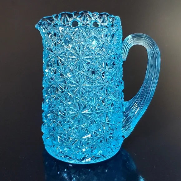 Vntg Fenton Daisy and Button Bright Aqua Blue Glass 5" Pitcher - Picture 14 of 14